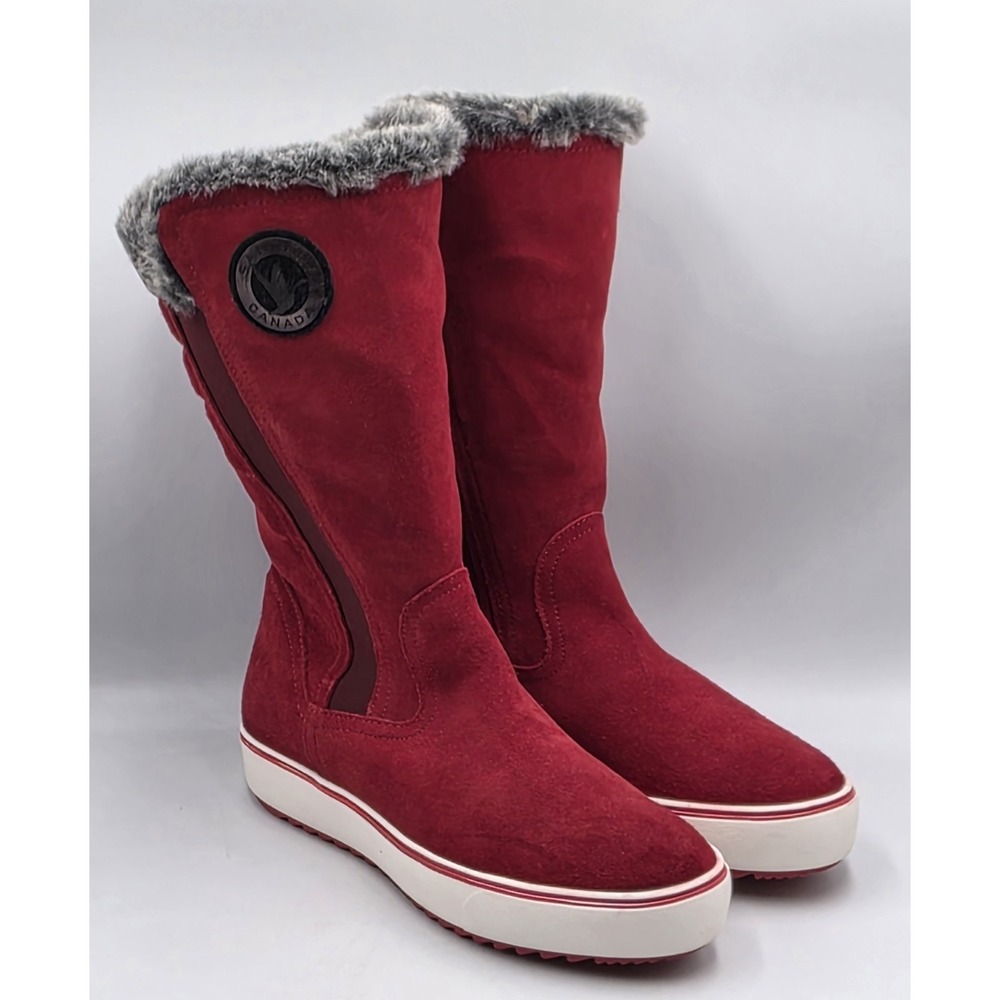 Santana Canada Maximo Womens Red Suede Snow Boots Faux Fur Size 9M EU 40